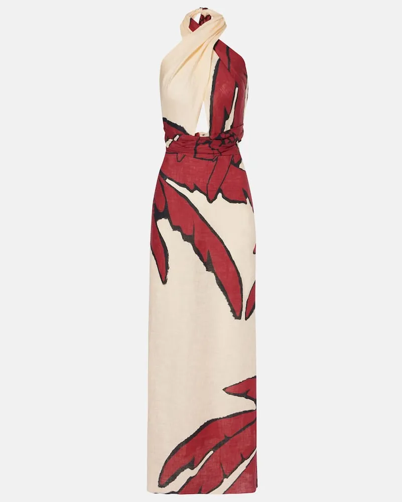 Johanna Ortiz Maxikleid Wonders Of The Sea aus Leinen Neutral