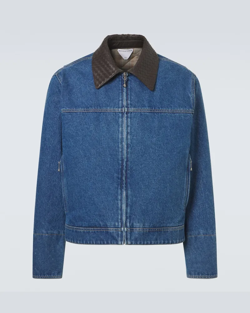 Bottega Veneta Jeansjacke Intrecciato mit Leder Blau