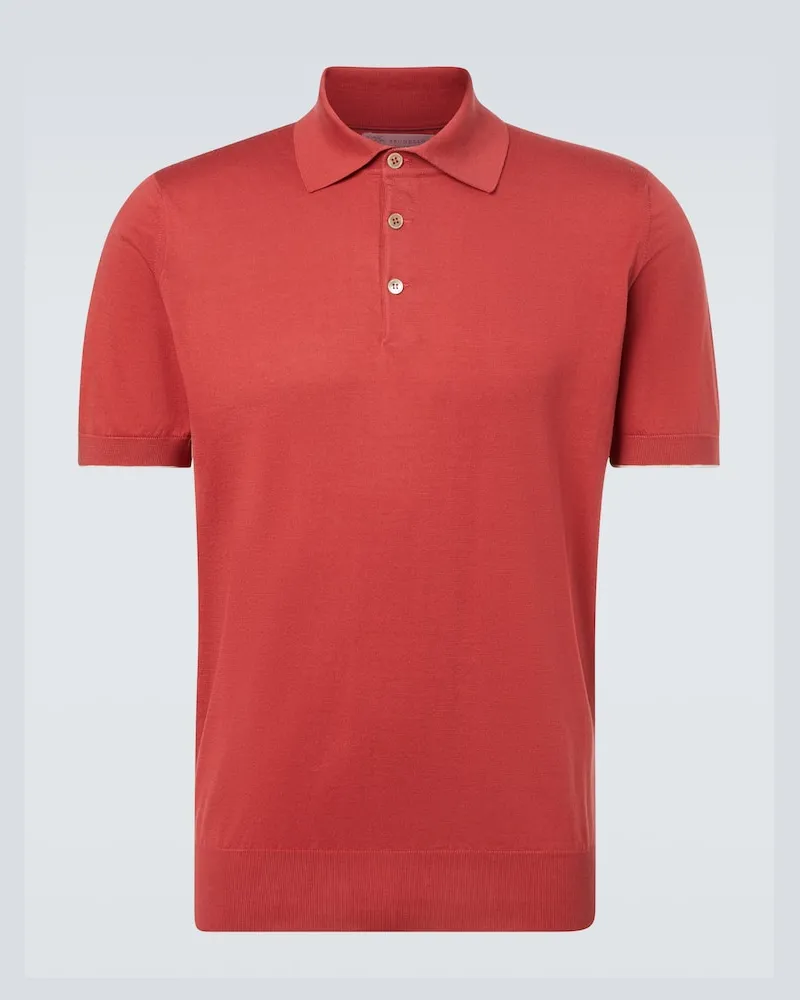 Brunello Cucinelli Polohemd aus Baumwoll-Piqué Rot
