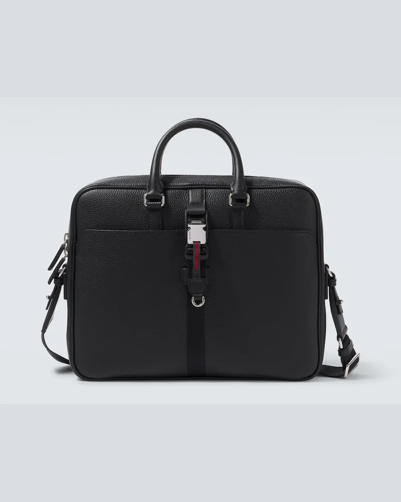 Gucci Aktentasche Web Stripe Medium aus Leder Schwarz