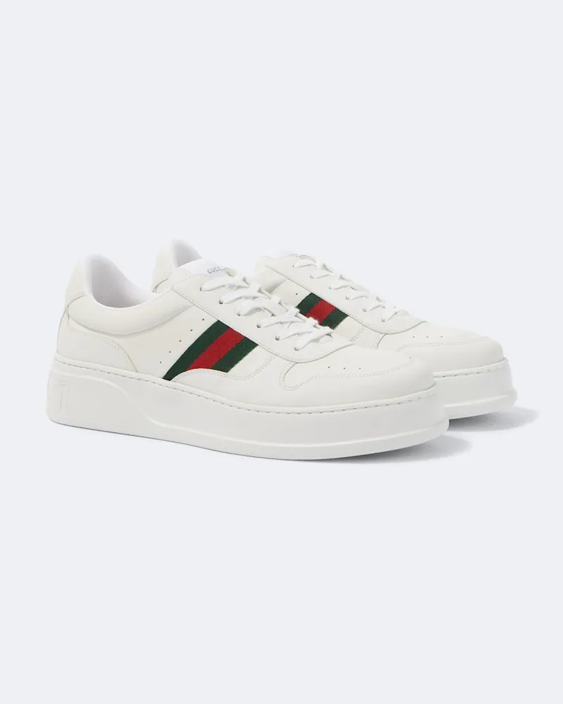 Gucci Sneakers Web Stripe aus Leder Weiß