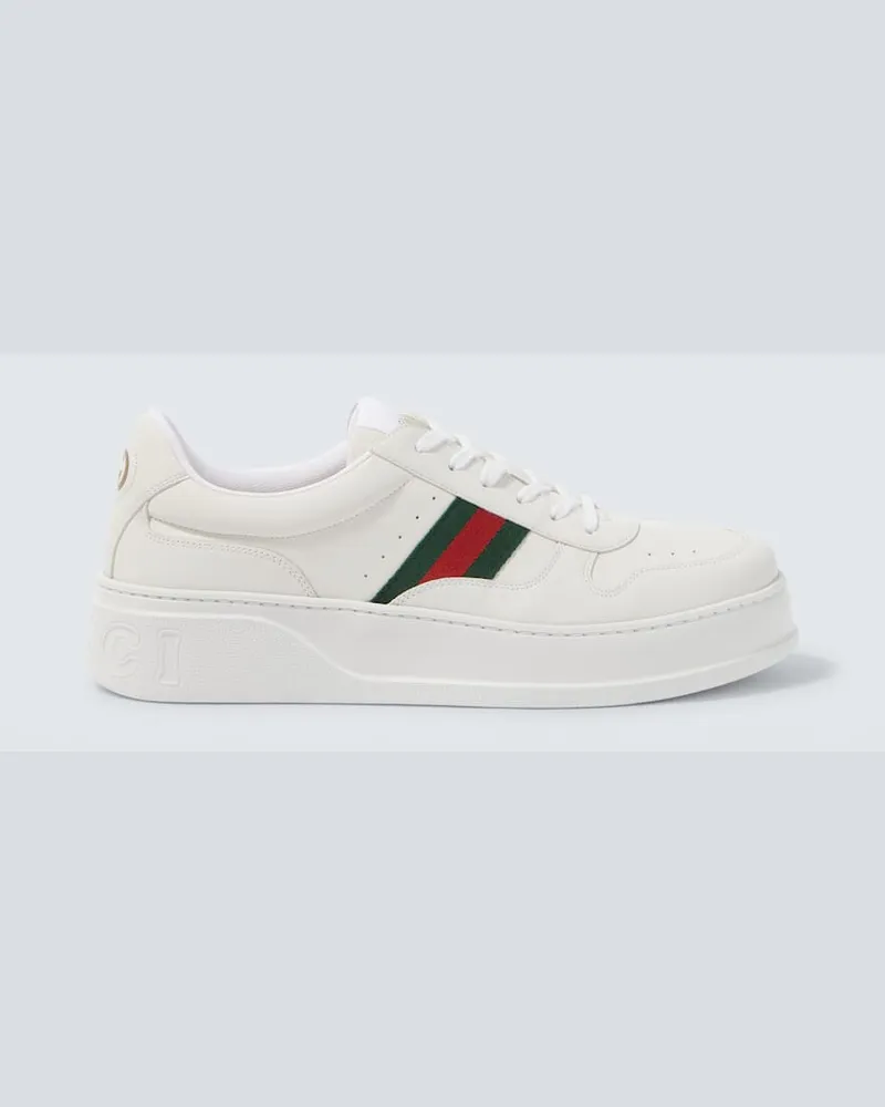 Gucci Sneakers Web Stripe aus Leder Weiß