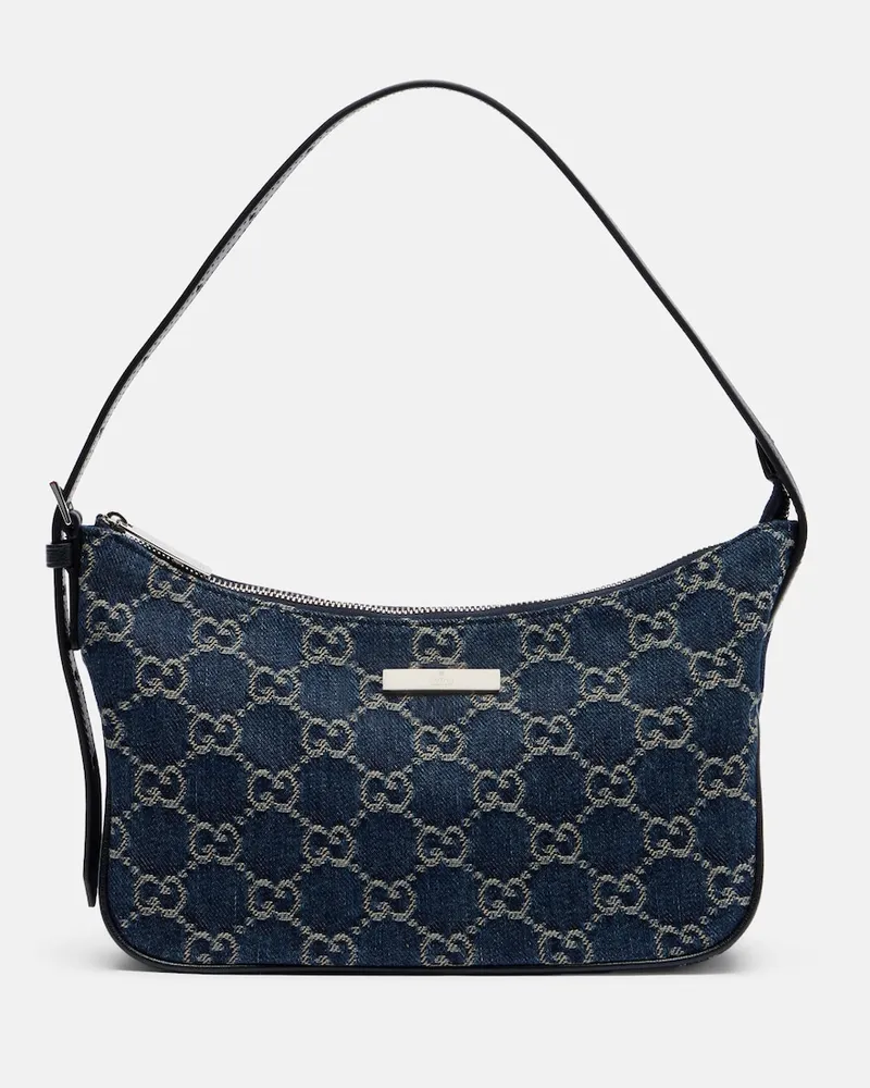 Gucci Schultertasche Lady Lunetta GG Small aus Denim Blau