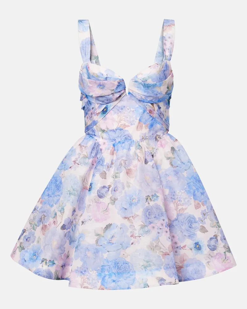 Zimmermann Minikleid Rebellion aus Leinen und Seide Multicolor