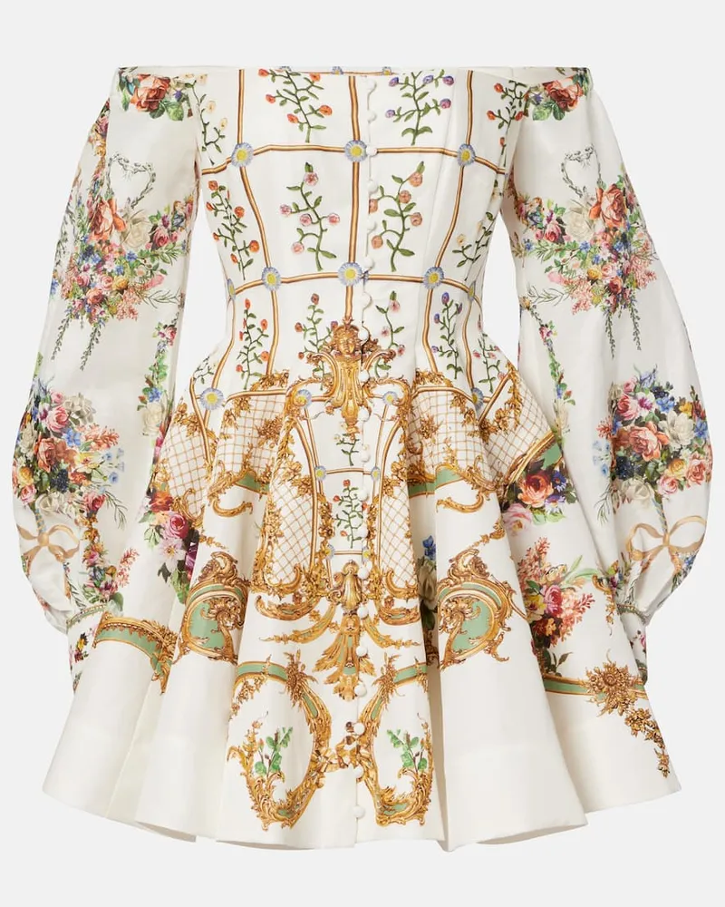 Camilla Bustier-Kleid aus Leinen und Seide Weiß