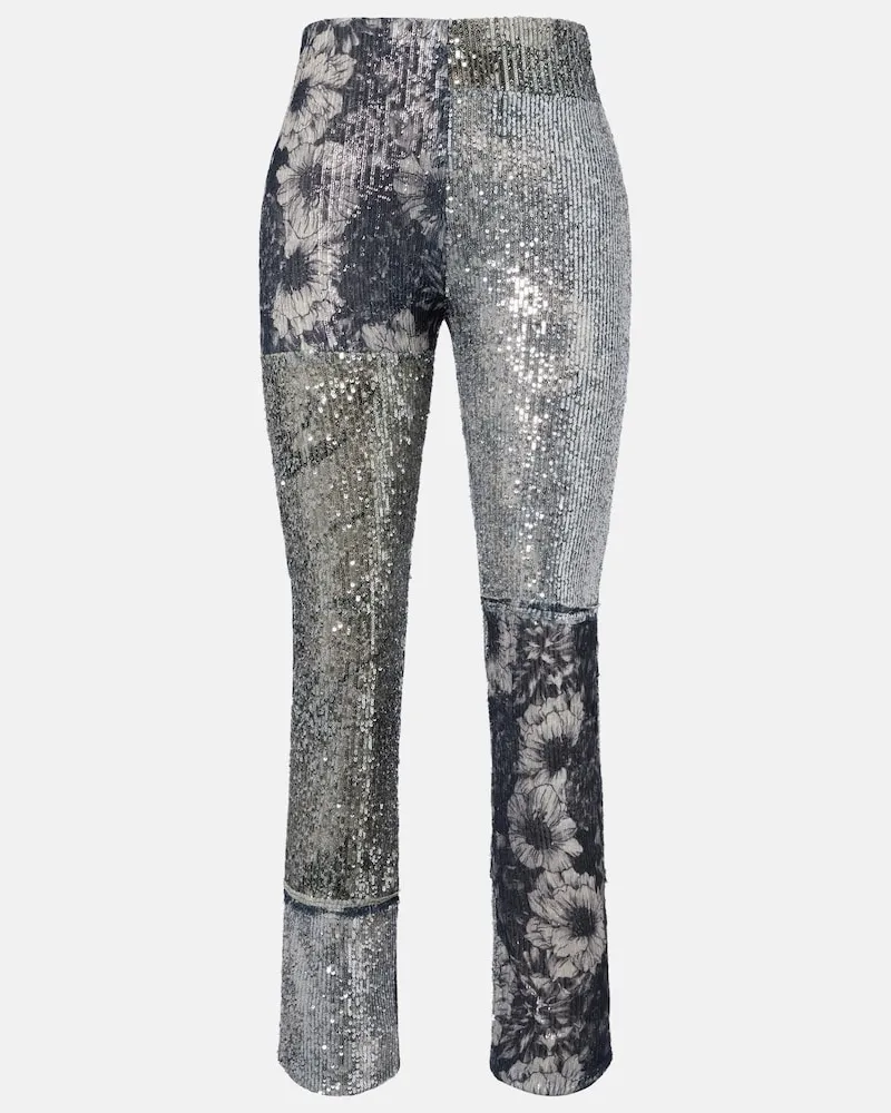 Maison Margiela Schmale Patchwork-Hose mit Pailletten Silber