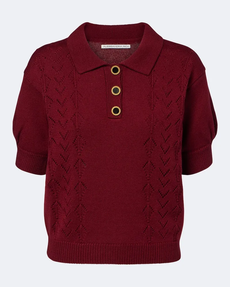 Alessandra Rich Polopullover aus Schurwolle Burgunderrot