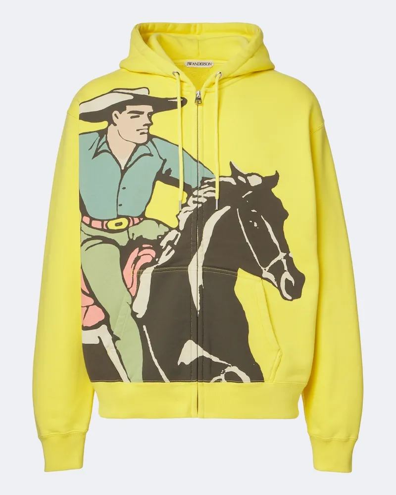 J.W.Anderson Bedruckte Kapuzenjacke aus Baumwoll-Jersey Gelb
