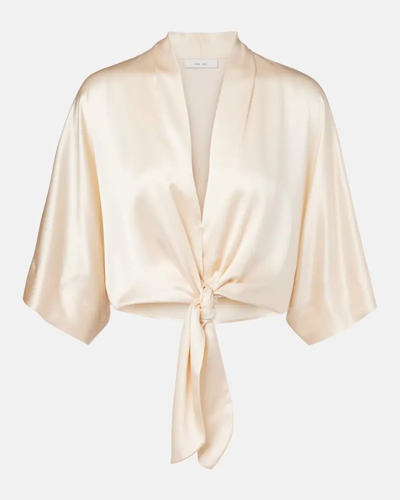 The Sei Cropped-Bluse aus Seidensatin Beige