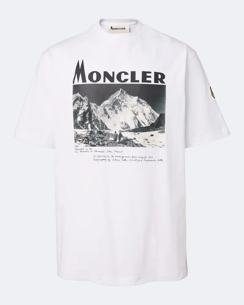 Moncler Bedrucktes T-Shirt aus Baumwoll-Jersey Weiß