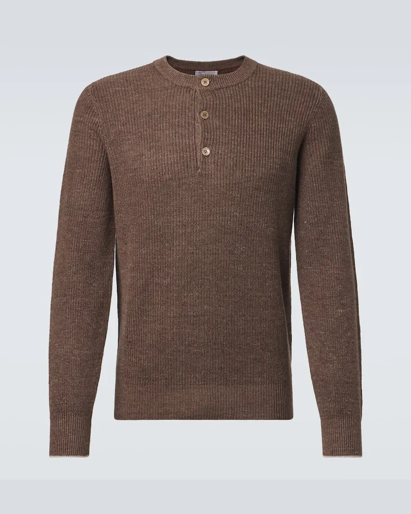 Brunello Cucinelli Pullover aus Leinen und Baumwolle Braun