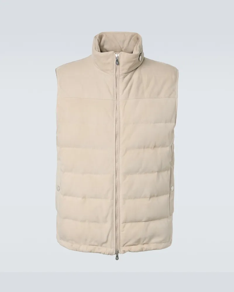 Brunello Cucinelli Daunenweste aus Veloursleder Braun