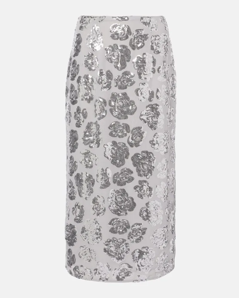 ROTATE Birger Christensen Bleistiftrock aus Chiffon mit Pailletten Grau