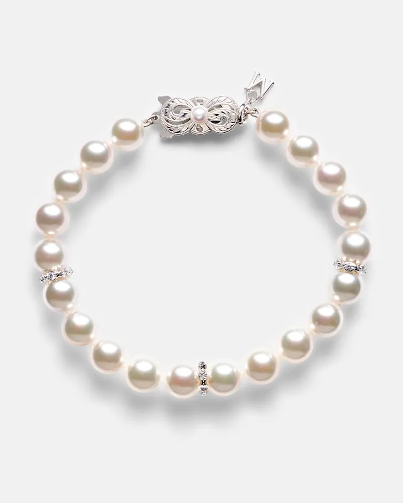 Mikimoto Armband aus Akoyaperlen mit 18kt Weißgold und Diamanten Silber
