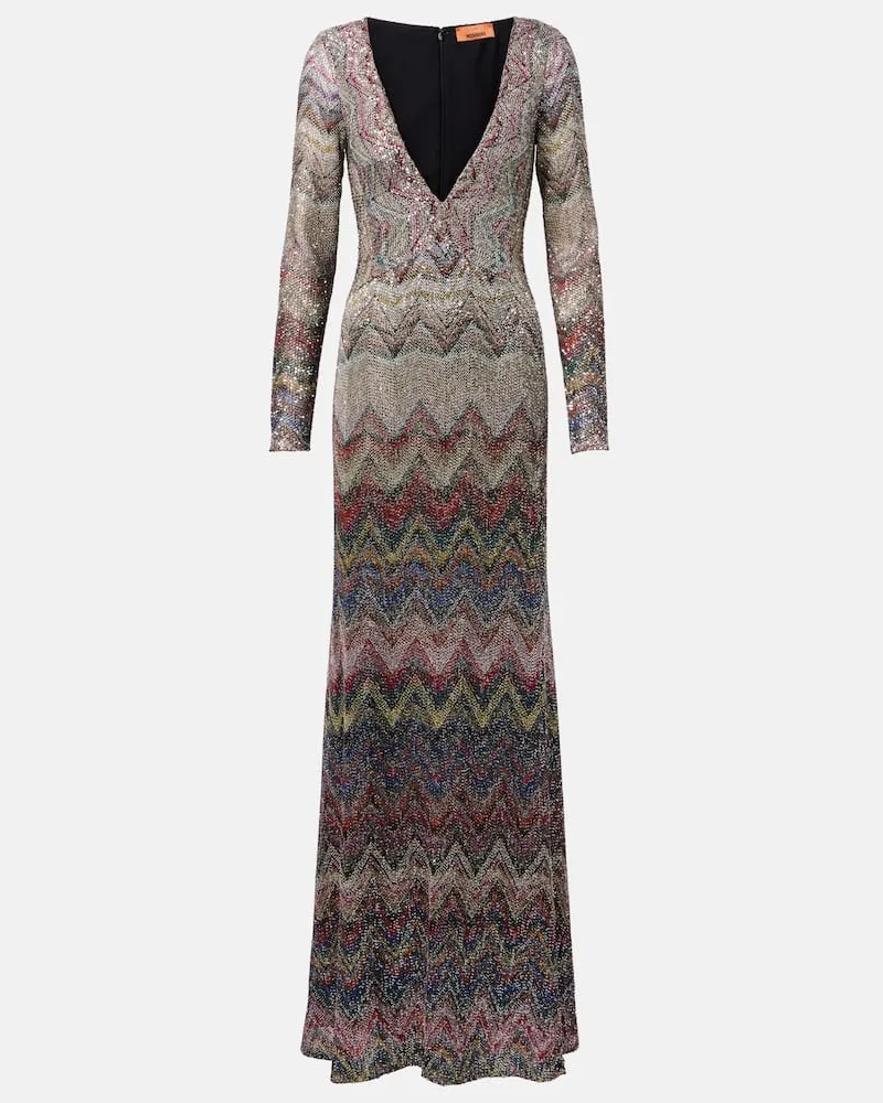 Missoni Maxikleid aus Häkelstrick mit Pailletten Multicolor