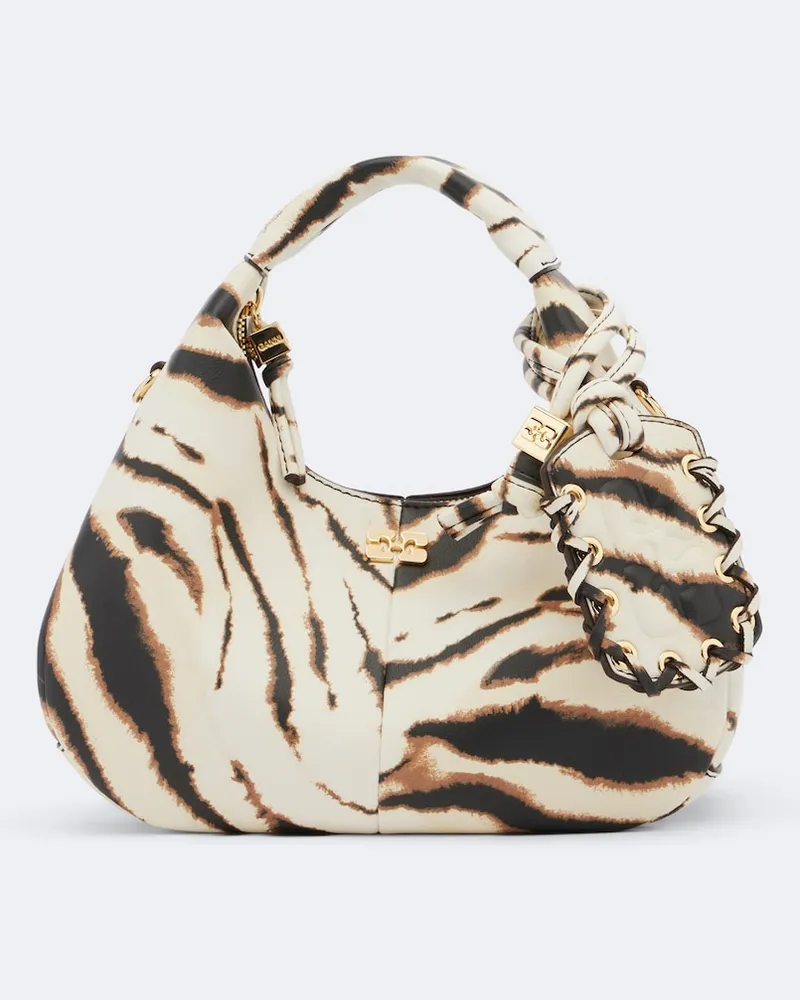 Ganni Tote Mini mit Zebra-Print Beige