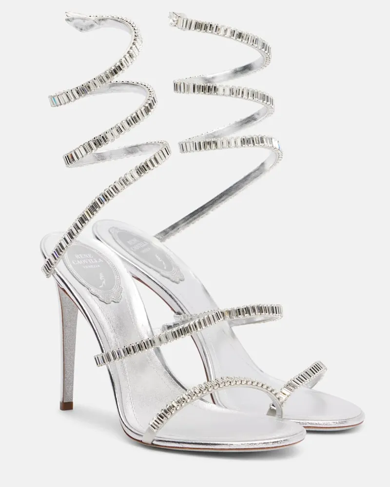 René Caovilla Sandalen Cleo Spark aus Leder mit Kristallen Silber