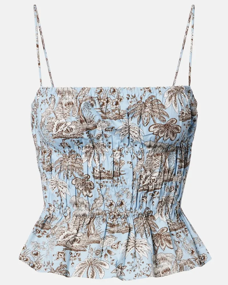 STAUD Bedrucktes Top aus Baumwolle Blau