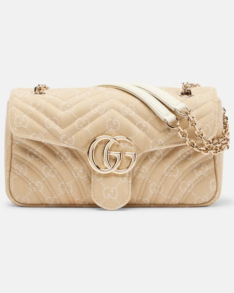 Gucci Schultertasche GG Marmont Small aus Denim Beige