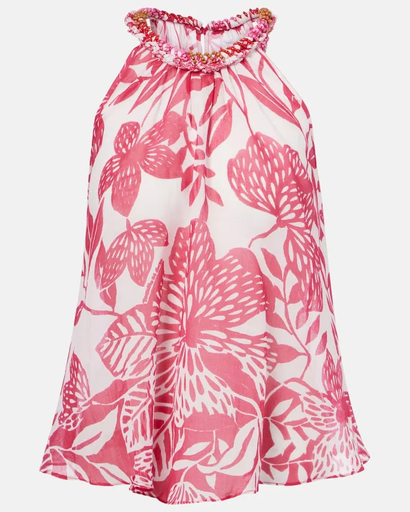 Poupette St Barth Verziertes Top Cleo aus Baumwolle Pink