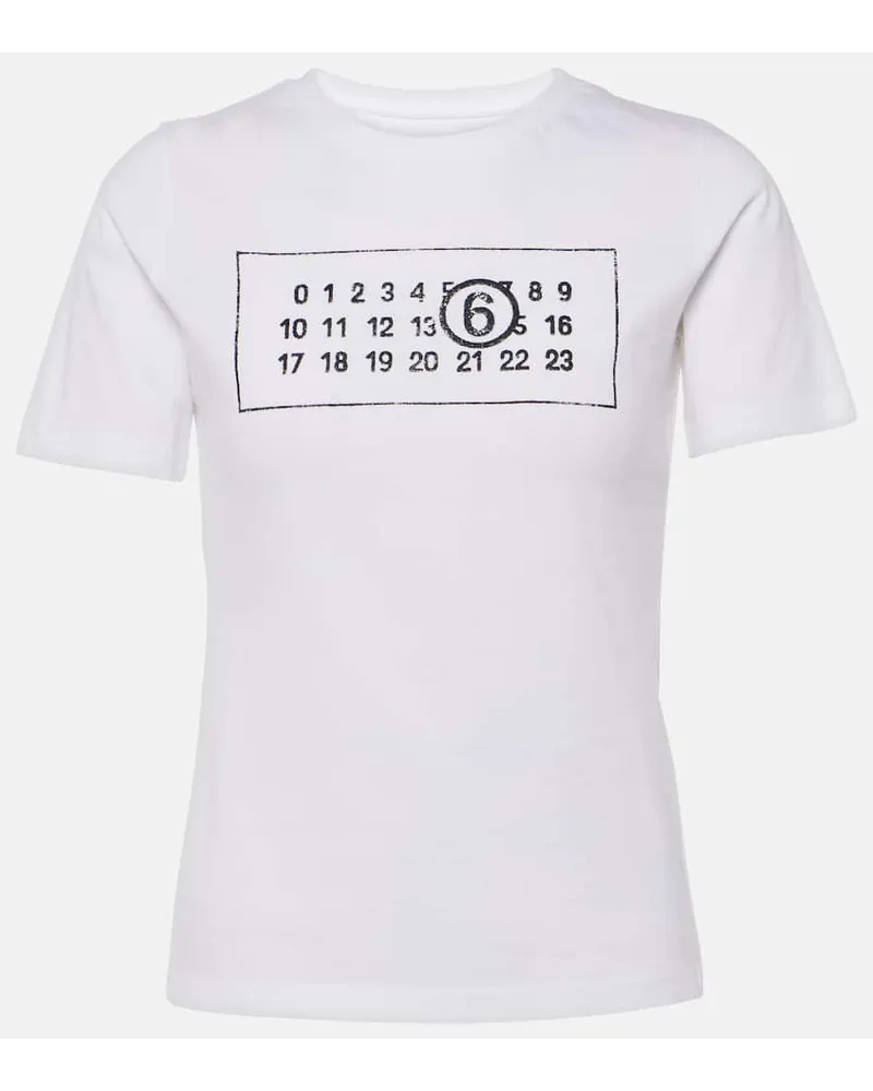 Maison Margiela Bedrucktes T-Shirt aus Baumwoll-Jersey Weiss