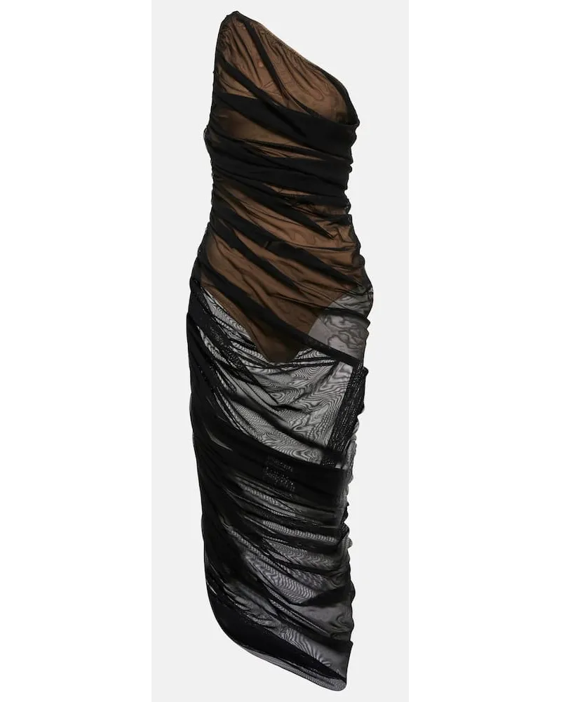 Norma Kamali Midikleid Diana aus Mesh Schwarz
