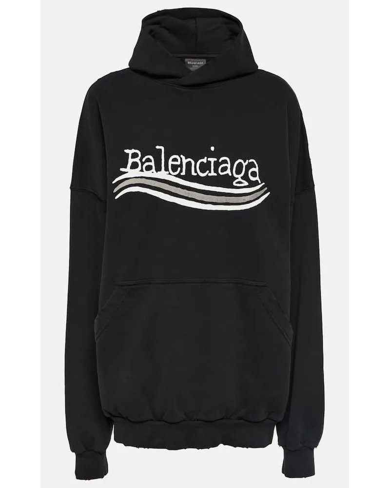 Balenciaga Bedruckter Hoodie aus Baumwoll-Jersey Schwarz