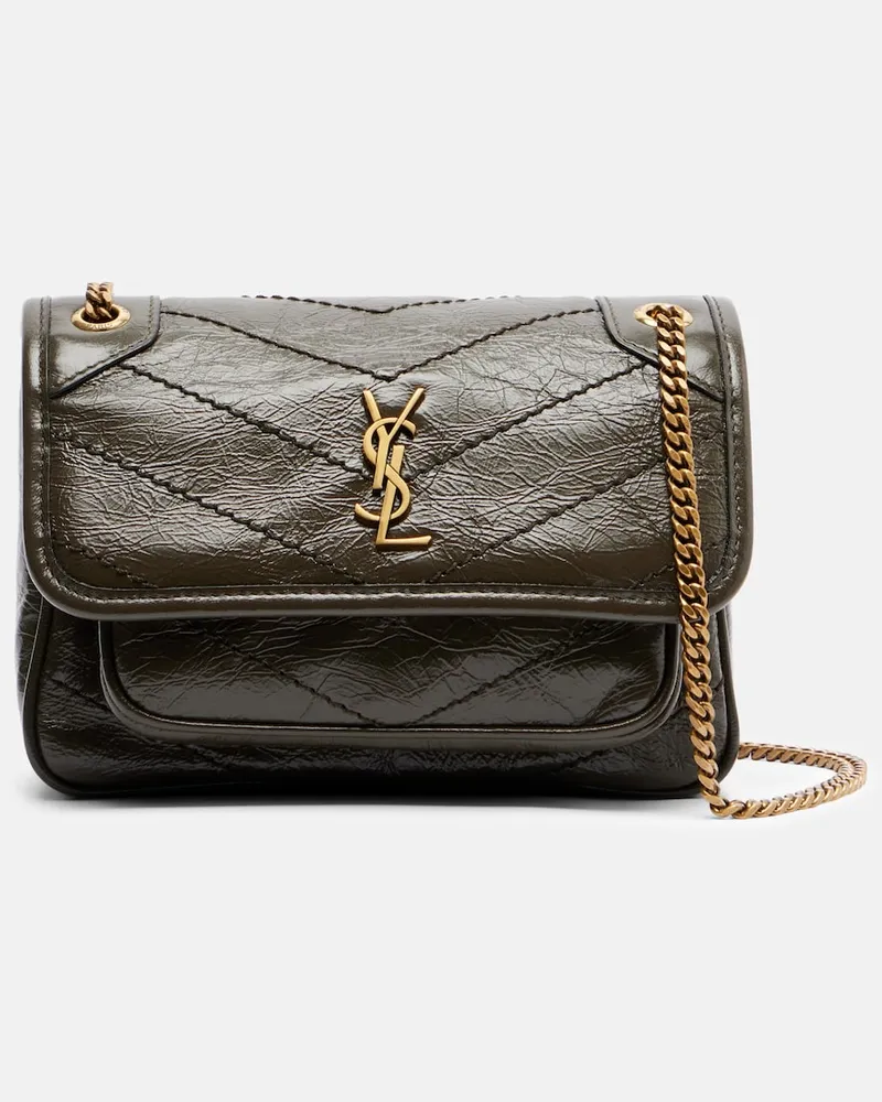 Saint Laurent Schultertasche Niki Mini aus Leder Grau