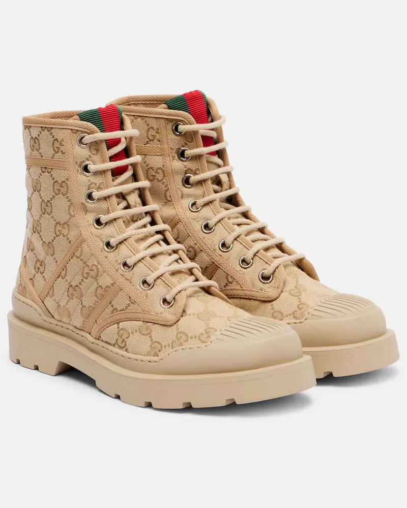 Gucci Schnürstiefel New Sherlin GG aus Canvas Beige