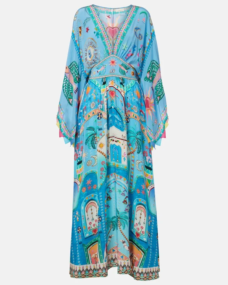 Camilla Verziertes Midikleid aus Seide Multicolor