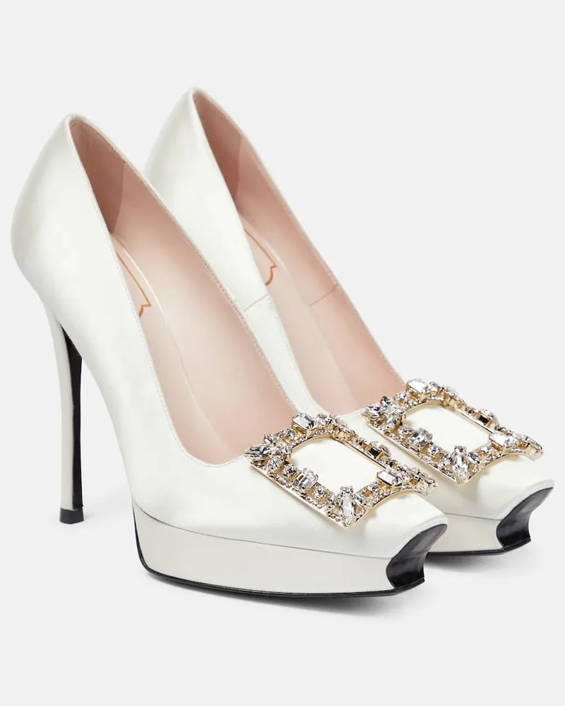 Roger Vivier Plateau-Pumps Flower Strass aus Satin Weiß