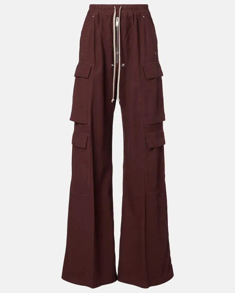 Rick Owens DRKSHDW Cargohose Jumbo Bela aus Baumwollflanell Burgunderrot