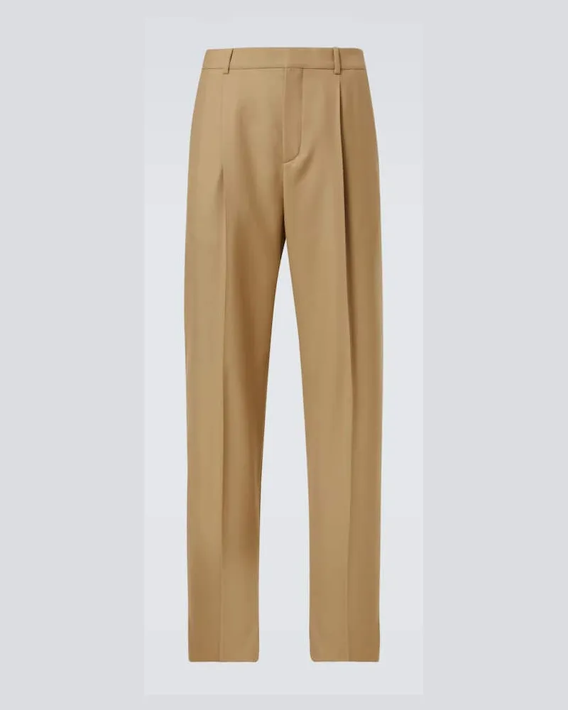 Saint Laurent High-Rise-Hose aus Woll-Gabardine Beige