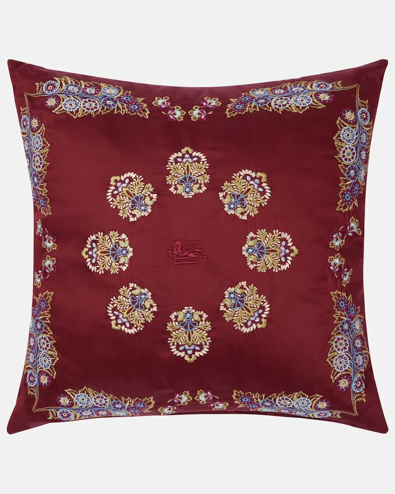 Etro Besticktes Kissen aus Baumwollsatin Rot
