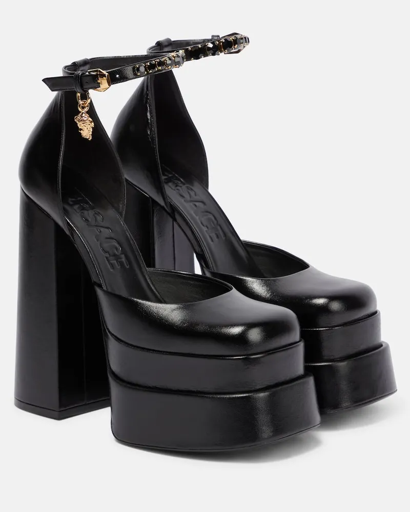 Versace Plateau-Pumps Medusa Aevitas aus Lackleder Schwarz