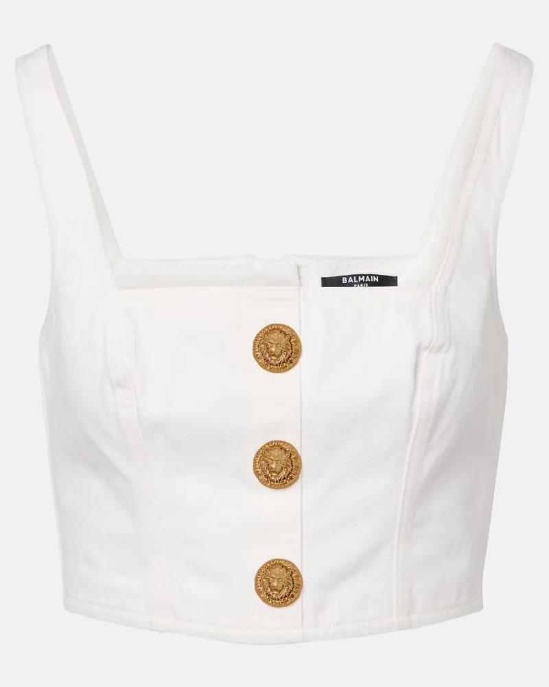 Balmain Cropped-Top aus Denim Weiß