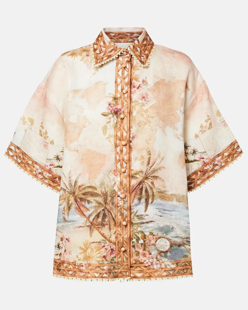 Zimmermann Hemd Mahon aus Leinen mit Häkelstrick Multicolor