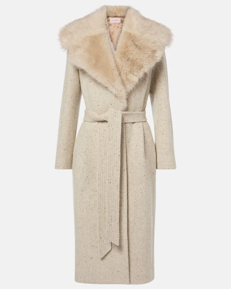 Valentino Garavani Mantel aus Schurwolle mit Faux Fur Beige