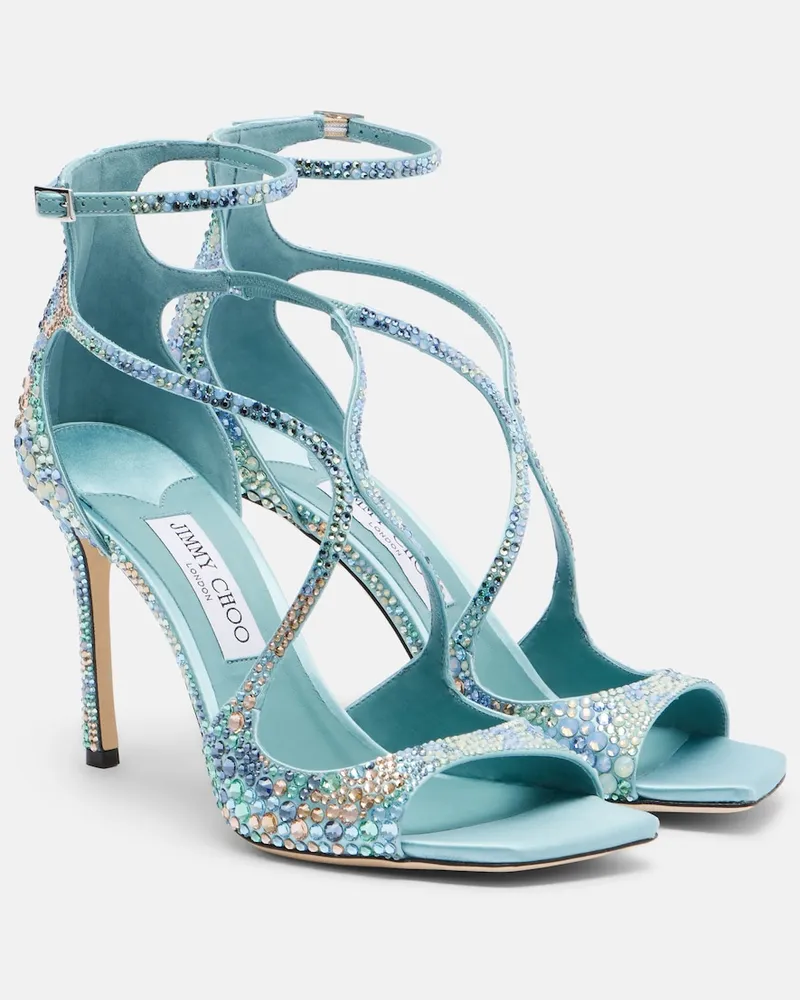 Jimmy Choo Verzierte Sandalen Azia aus Satin Blau