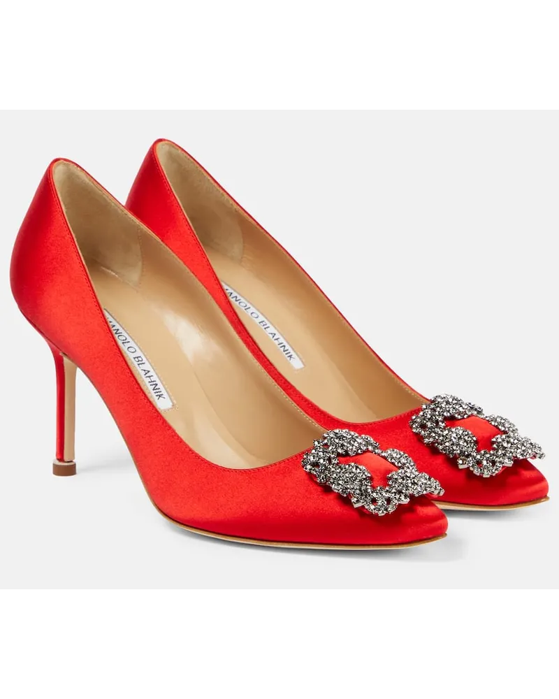 Manolo Blahnik Verzierte Pumps Hangisi 90 aus Satin Rot