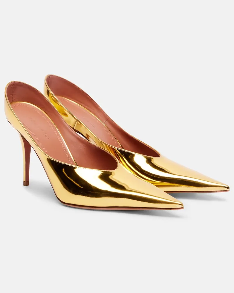 Amina Muaddi Mules Anok 90 aus Metallic-Leder Gold
