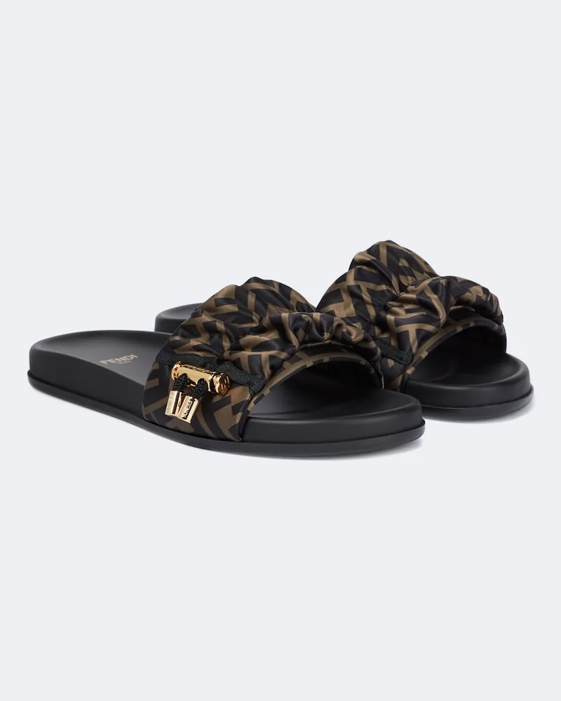 Fendi Pantoletten FF Vertigo aus Satin Schwarz