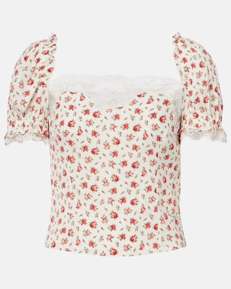 Dolce & Gabbana Top aus Charmeuse mit Spitze Weiß