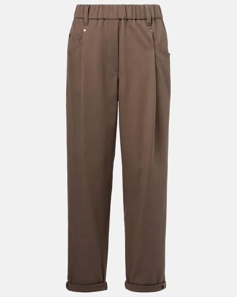 Brunello Cucinelli Schmale Hose aus einem Baumwollgemisch Braun