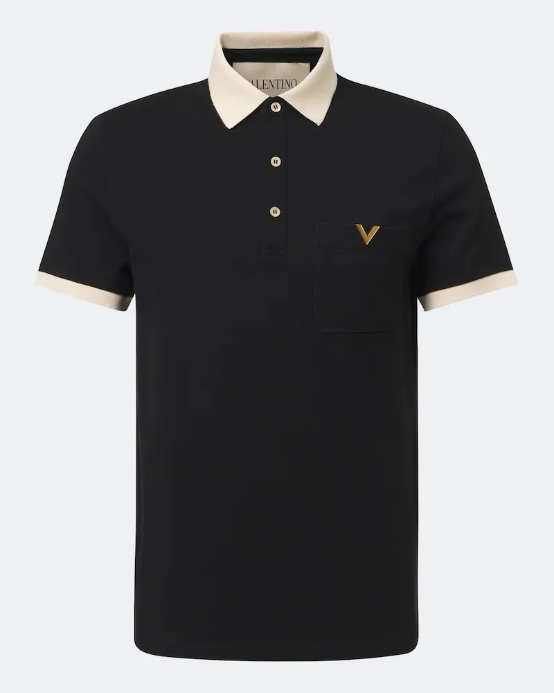 Valentino Garavani Poloshirt VGold aus Baumwoll-Piqué Schwarz