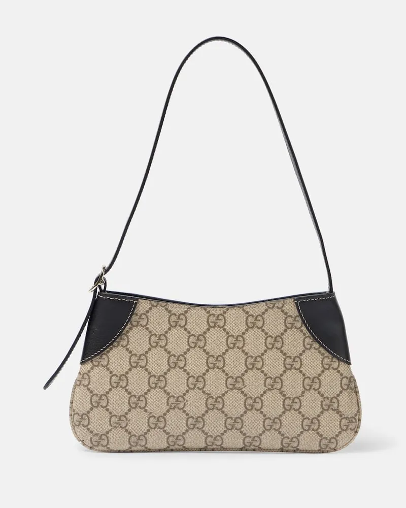 Gucci Schultertasche GG Emblem Small aus Canvas Beige