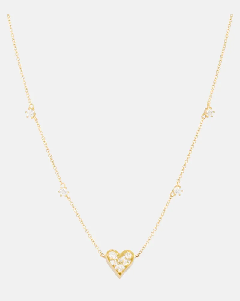Jade Trau Halskette Margot Heart Mini aus 18kt Gelbgold mit Diamanten Gold