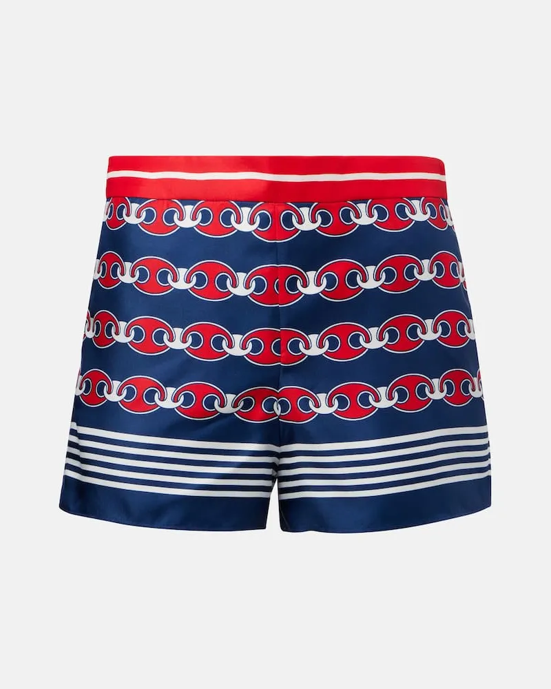 Gucci Bedruckte Shorts Marina Chain aus Seide Blau