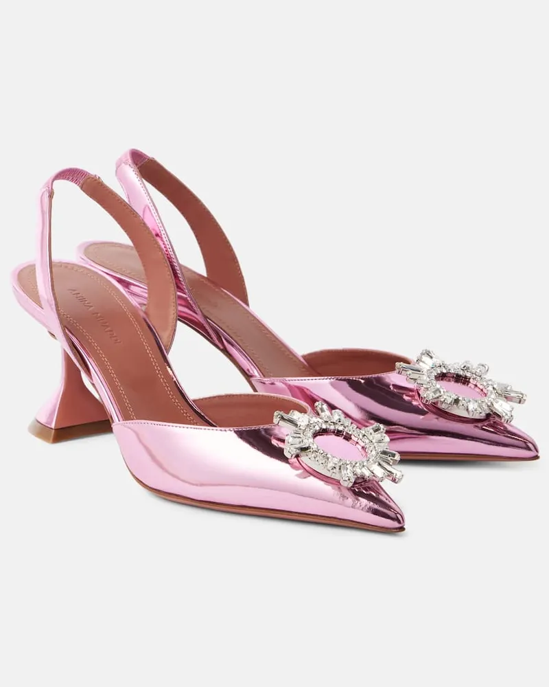 Amina Muaddi Verzierte Slingback-Pumps Begum 70 aus Metallic-Leder Rosa