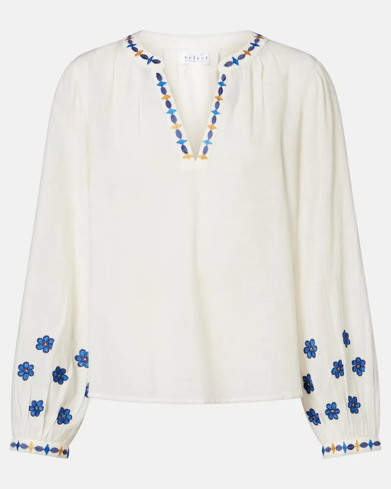 Velvet Bestickte Bluse Amani aus Baumwolle Weiß
